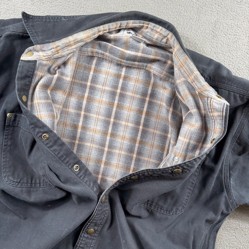 Carhartt Canvas Shirt Jacket Mens L Tall Black Flannel Line Thrashed S96 Shacket - Picture 8 of 10